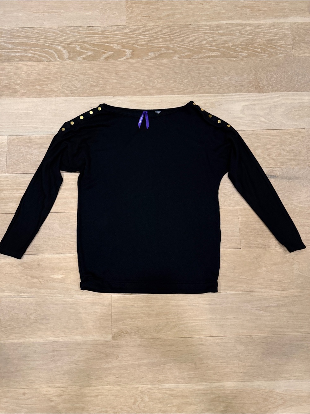 Seraphine Long Sleeve Top with Gold Shoulder Snap Buttons, Size Small